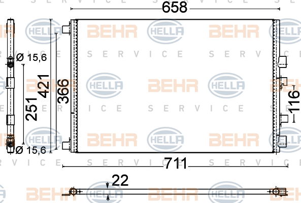 Condenseur, climatisation BEHR HELLA SERVICE