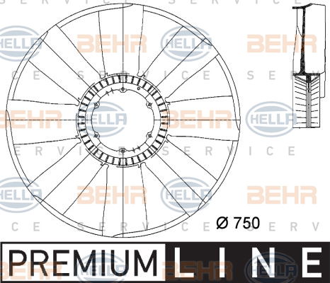 Roue du souffleur, refroidissement  du moteur BEHR HELLA SERVICE *** PREMIUM LINE ***