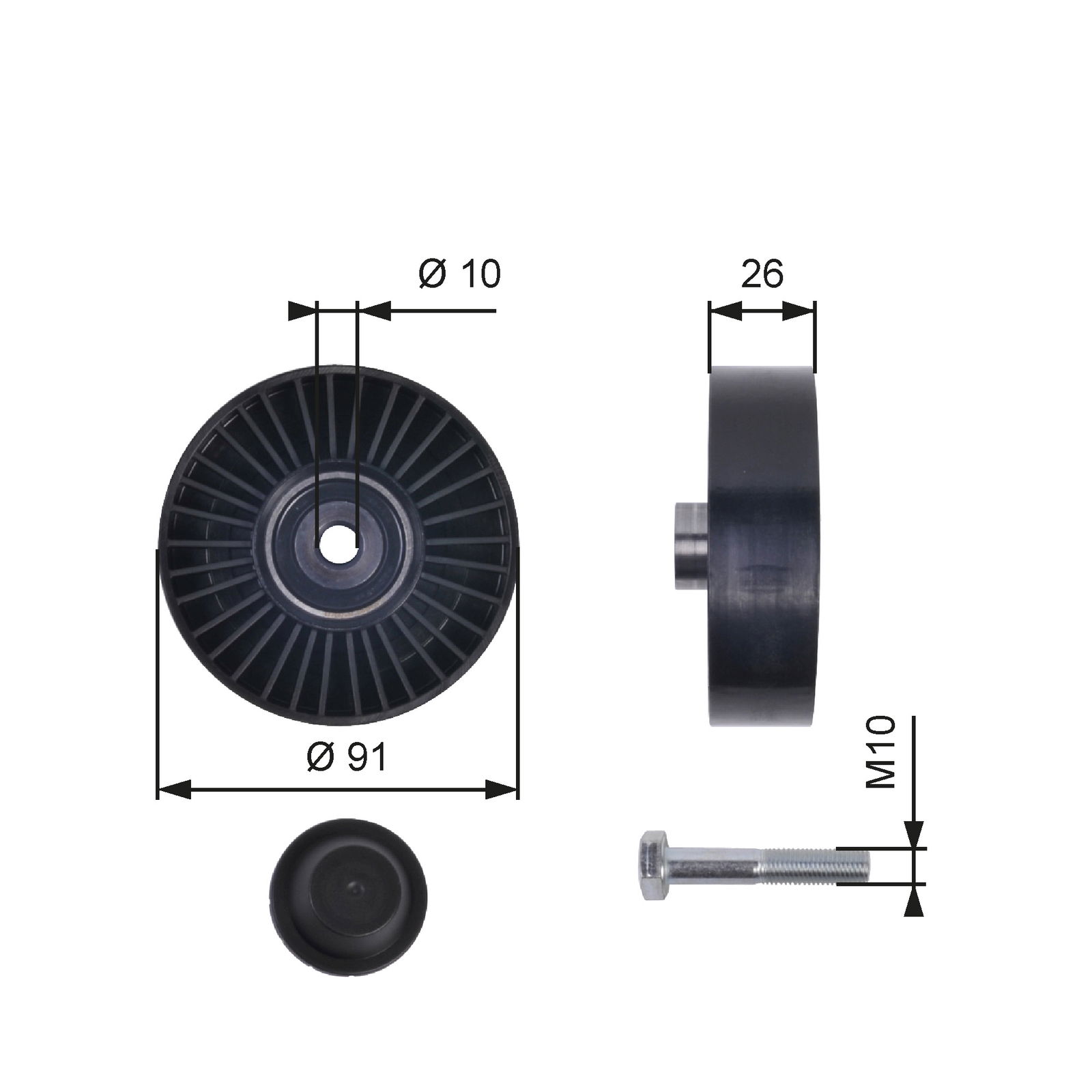 Poulie renvoi/transmission, courroie trapézoïdale à nervures DriveAlign®