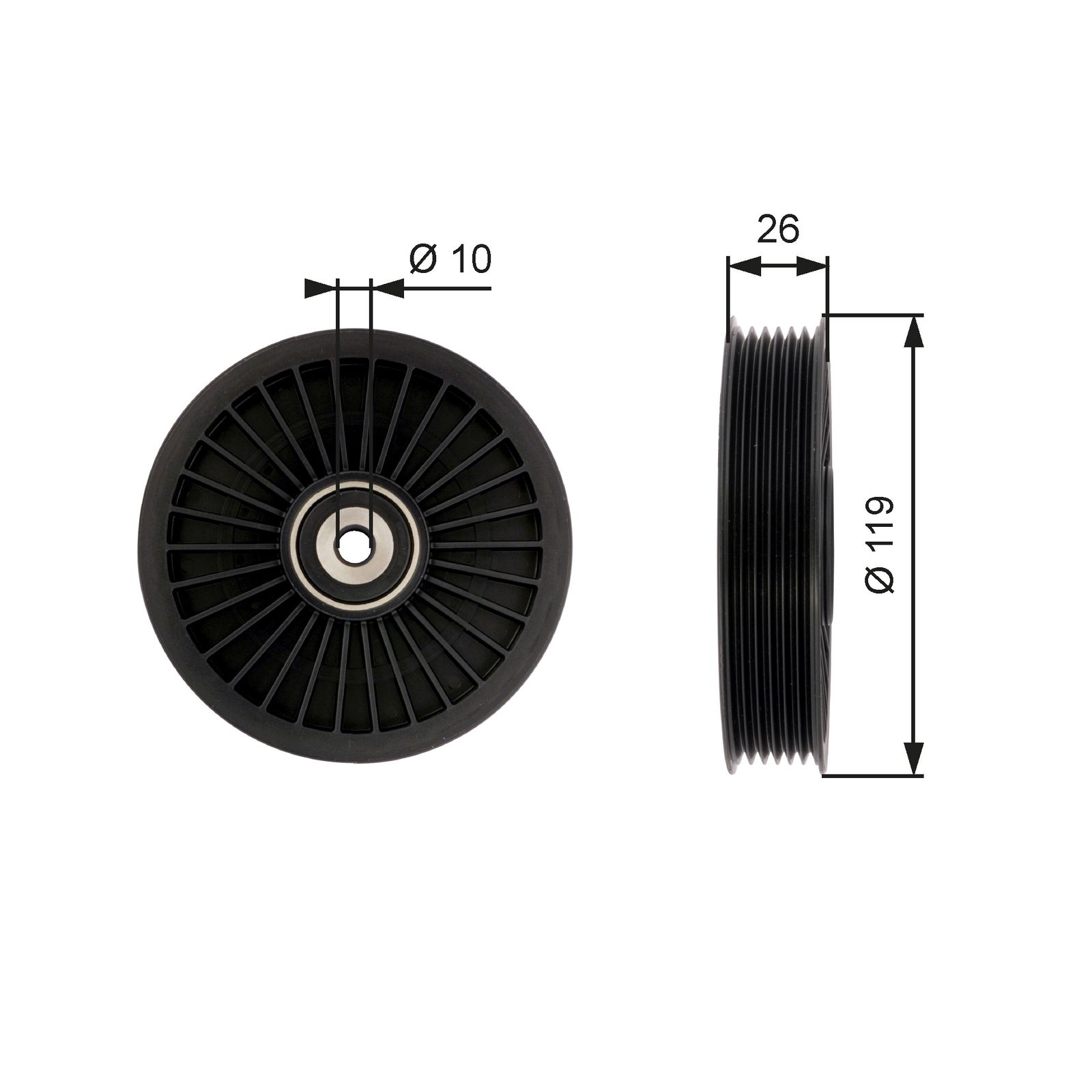 Poulie renvoi/transmission, courroie trapézoïdale à nervures DriveAlign®