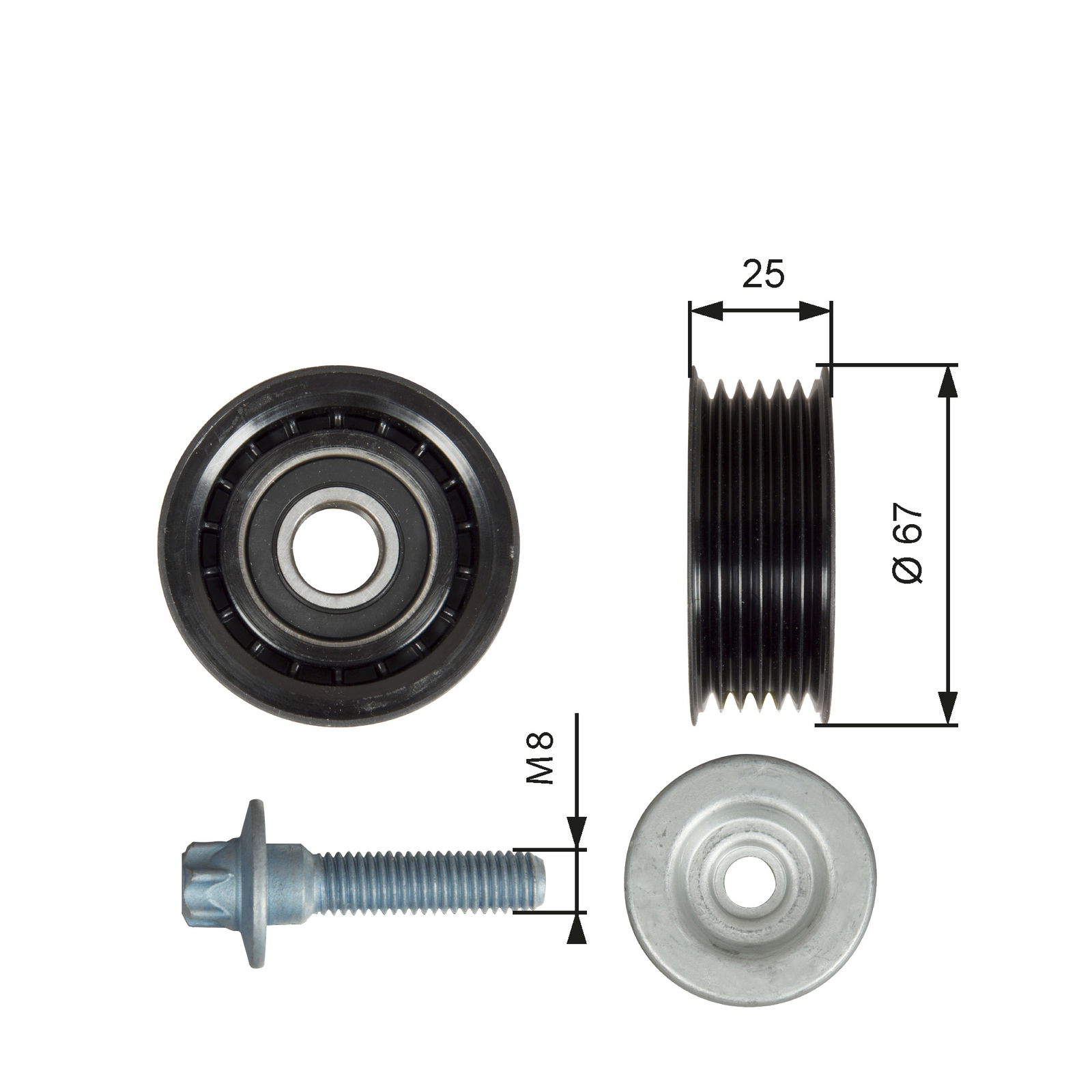 Poulie renvoi/transmission, courroie trapézoïdale à nervures DriveAlign®