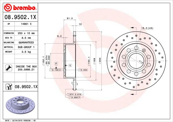 Disque de frein BREMBO XTRA LINE (vendu par 2, tarif indiqué pour : 1)