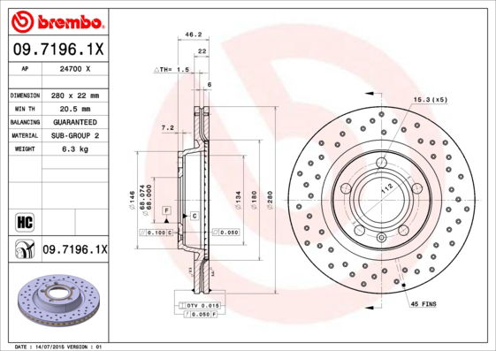 Disque de frein BREMBO XTRA LINE