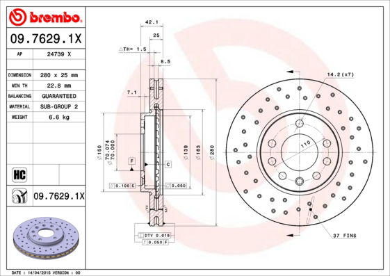 Disque de frein BREMBO XTRA LINE