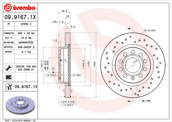 Disque de frein BREMBO XTRA LINE (vendu par 2, tarif indiqué pour : 1)