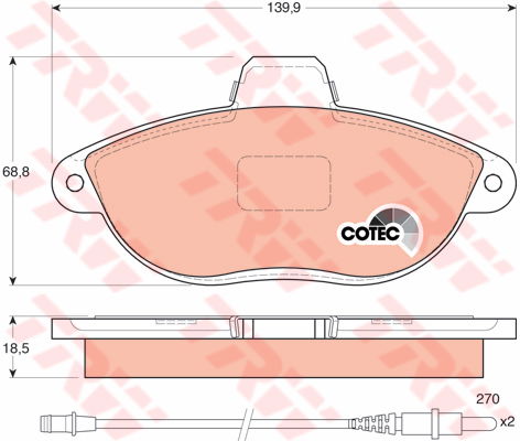 Kit de plaquettes de frein, frein à disque COTEC