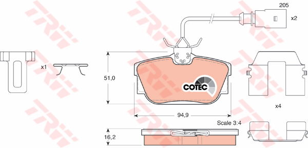 Kit de plaquettes de frein, frein à disque COTEC