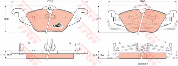 Kit de plaquettes de frein, frein à disque COTEC