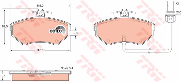 Kit de plaquettes de frein, frein à disque COTEC