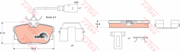 Kit de plaquettes de frein, frein à disque COTEC