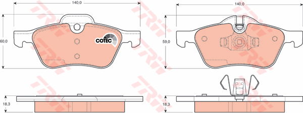 Kit de plaquettes de frein, frein à disque COTEC