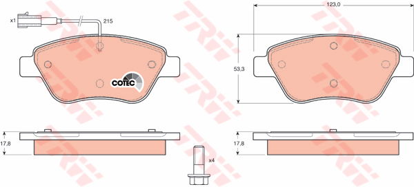 Kit de plaquettes de frein, frein à disque COTEC