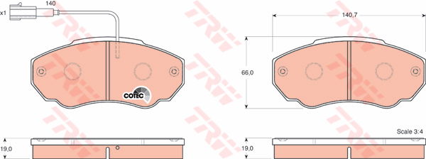 Kit de plaquettes de frein, frein à disque COTEC