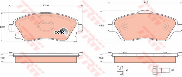 Kit de plaquettes de frein, frein à disque COTEC