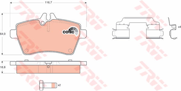 Kit de plaquettes de frein, frein à disque COTEC