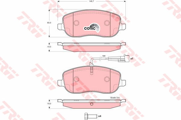 Kit de plaquettes de frein, frein à disque COTEC