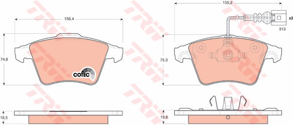 Kit de plaquettes de frein, frein à disque COTEC