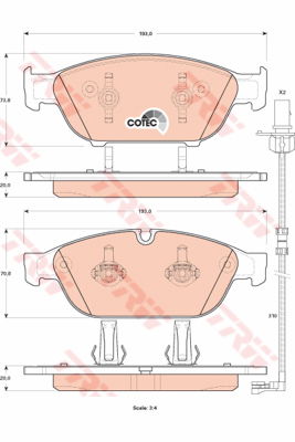 Kit de plaquettes de frein, frein à disque COTEC