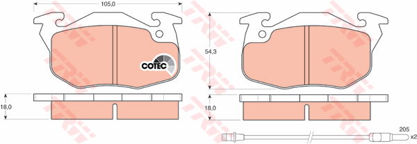 Kit de plaquettes de frein, frein à disque COTEC