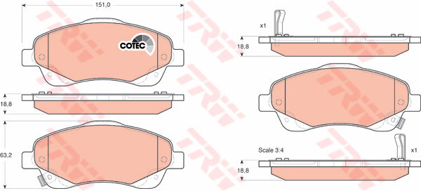 Kit de plaquettes de frein, frein à disque COTEC