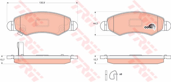 Kit de plaquettes de frein, frein à disque COTEC