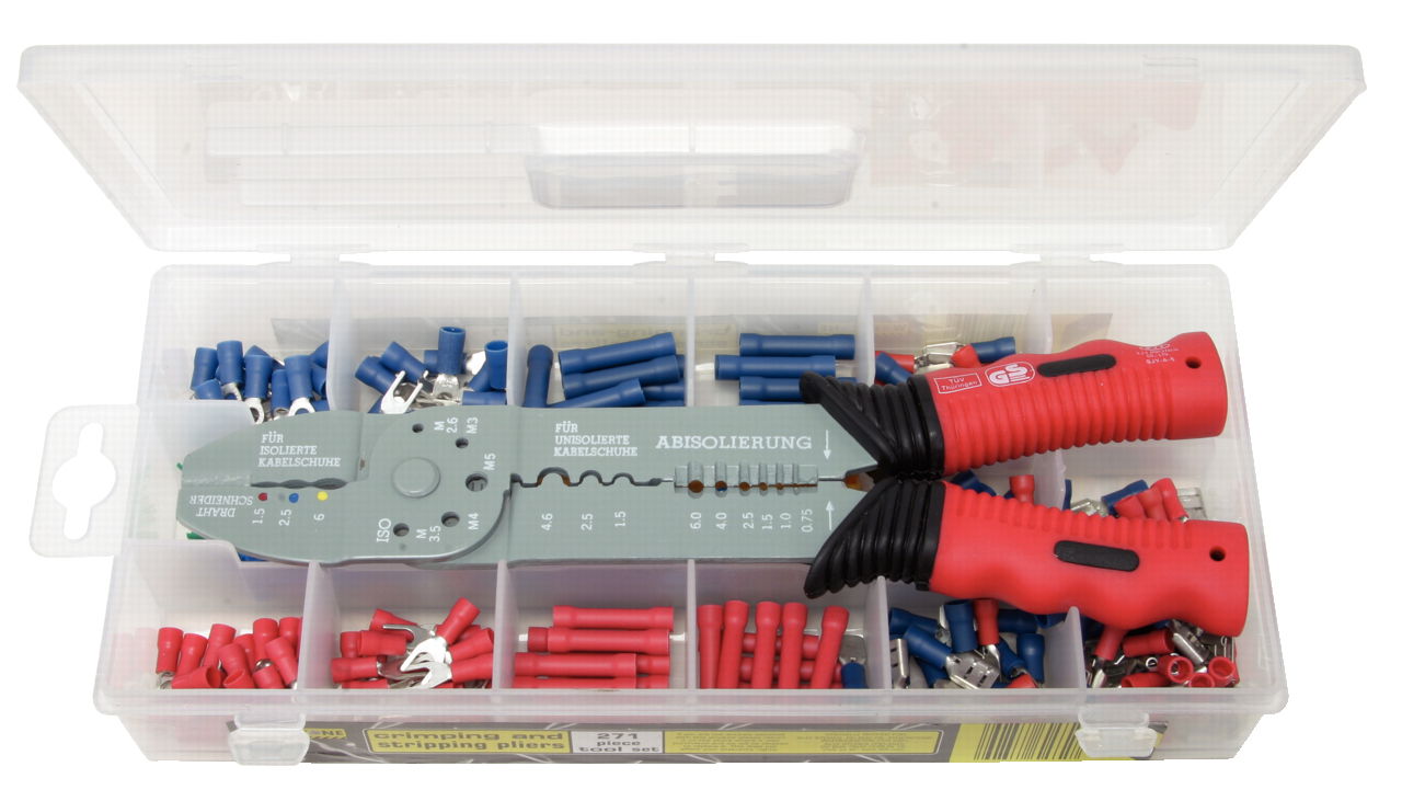 Coffret de pince à sertir standard pour cosses pré-isolées et 270 cosses, 271 pi
