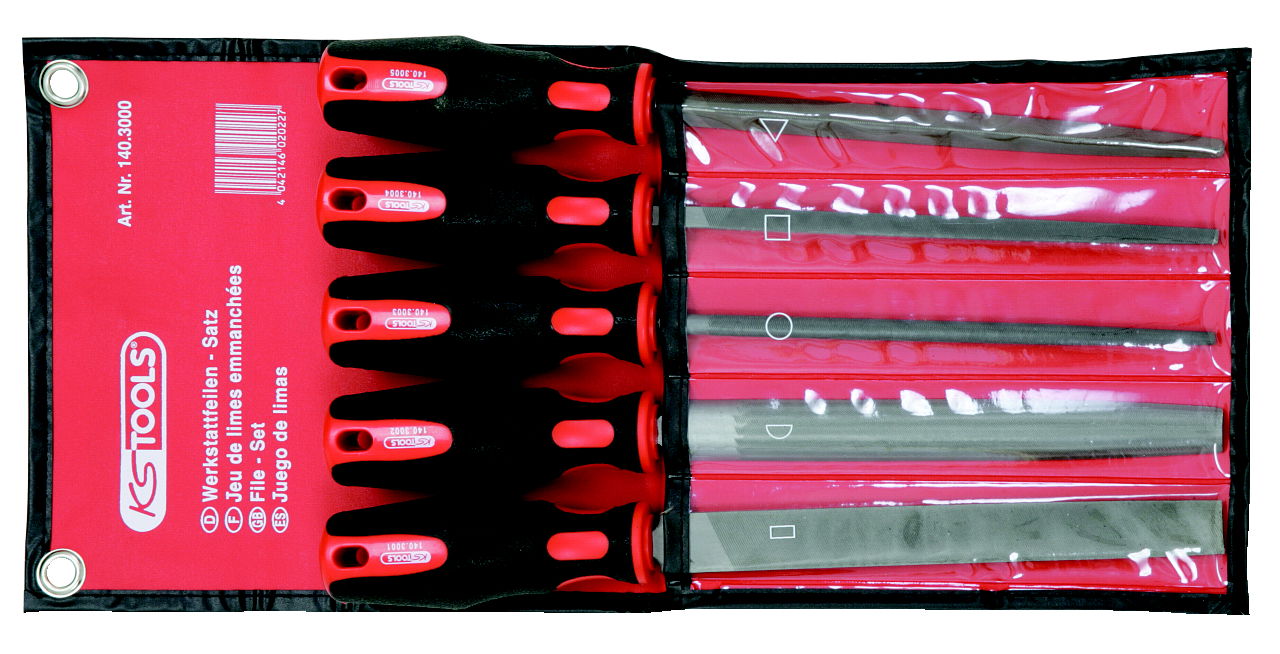 Jeu de limes emmanchées, 5 pcs, en trousse
