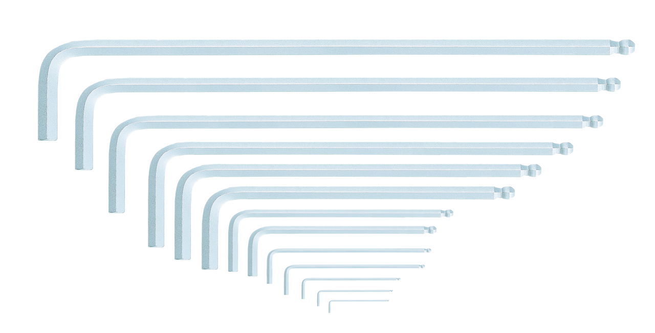 Jeu de clés mâles longues 6 pans à tête sphérique, 10 pièces