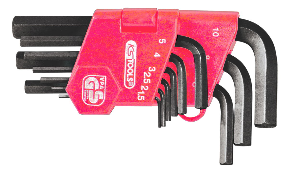 Jeu de 9 clés mâles courtes brunies, 6 x 6 pans