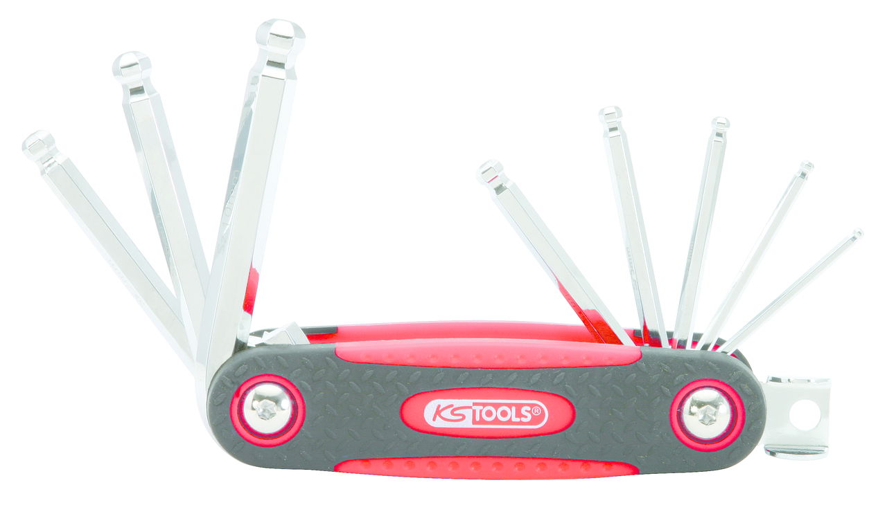 Jeu de clés males 6 pans sphérique, rabattable 8 pcs bi-composant ,2,5-3-4-5-6-7