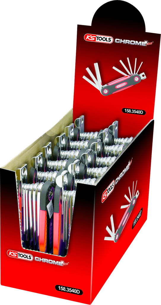 Présentoir de 12 jeux de clés mâles 6 pans tête sphérique CHROMEplus