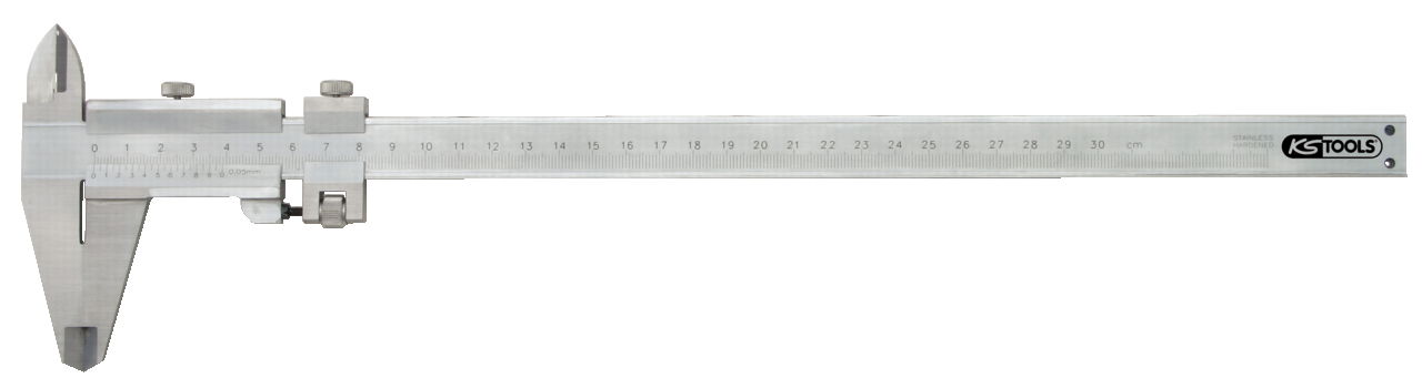 Calibre à coulisse becs doubles inox, vernier à vis, jauge de profondeur, coffre