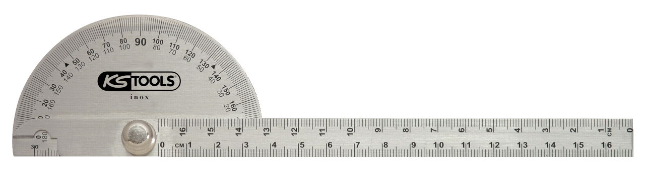 Rapporteur d'angle INOX KS - Serrage central - secteur 90mm, règle 220mm -