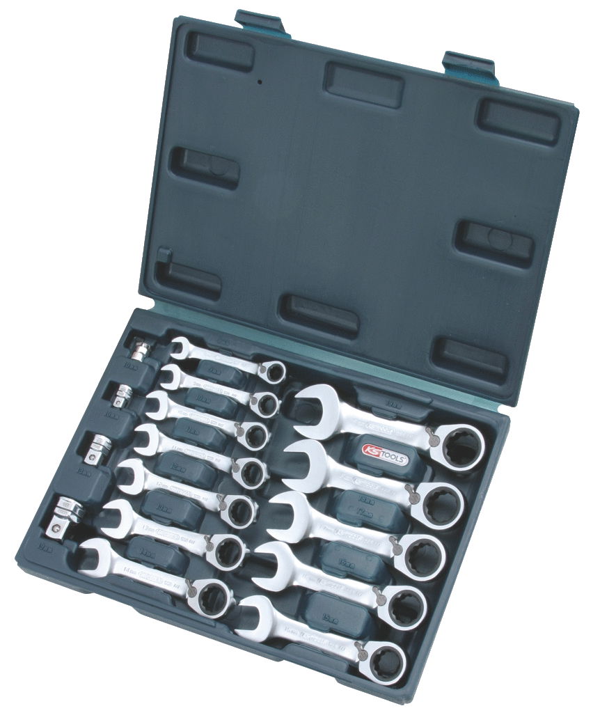 Coffret mini clé mixte réversible à cliquet GEAR plus,16 pcs - 8 à 19 mm- avec a