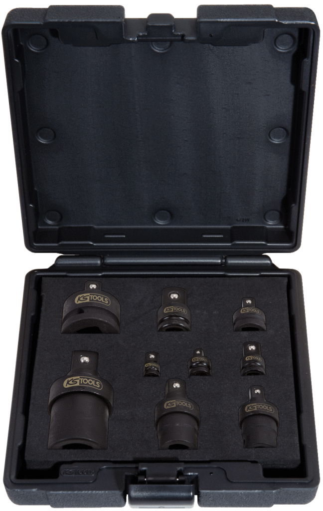 Coffret d'adaptateurs et cardans à chocs, 9 pcs