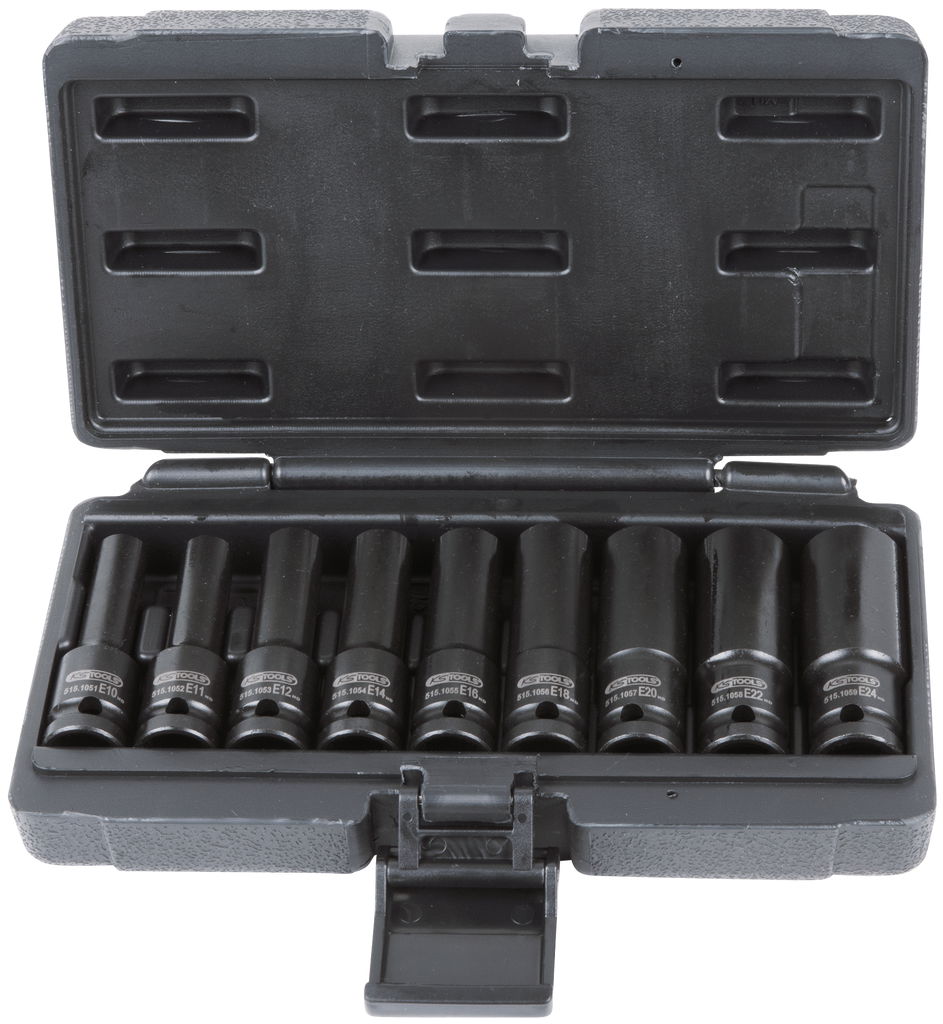 Jeu de 9 douilles TORX femelles à chocs KS , E10-E11-E12-E14-E16-E18-E20-E24