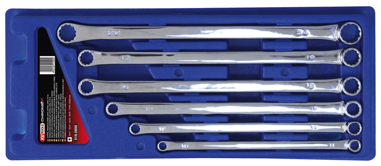 Jeu de clés polygonales CHROME plus extra longue 6 pièces