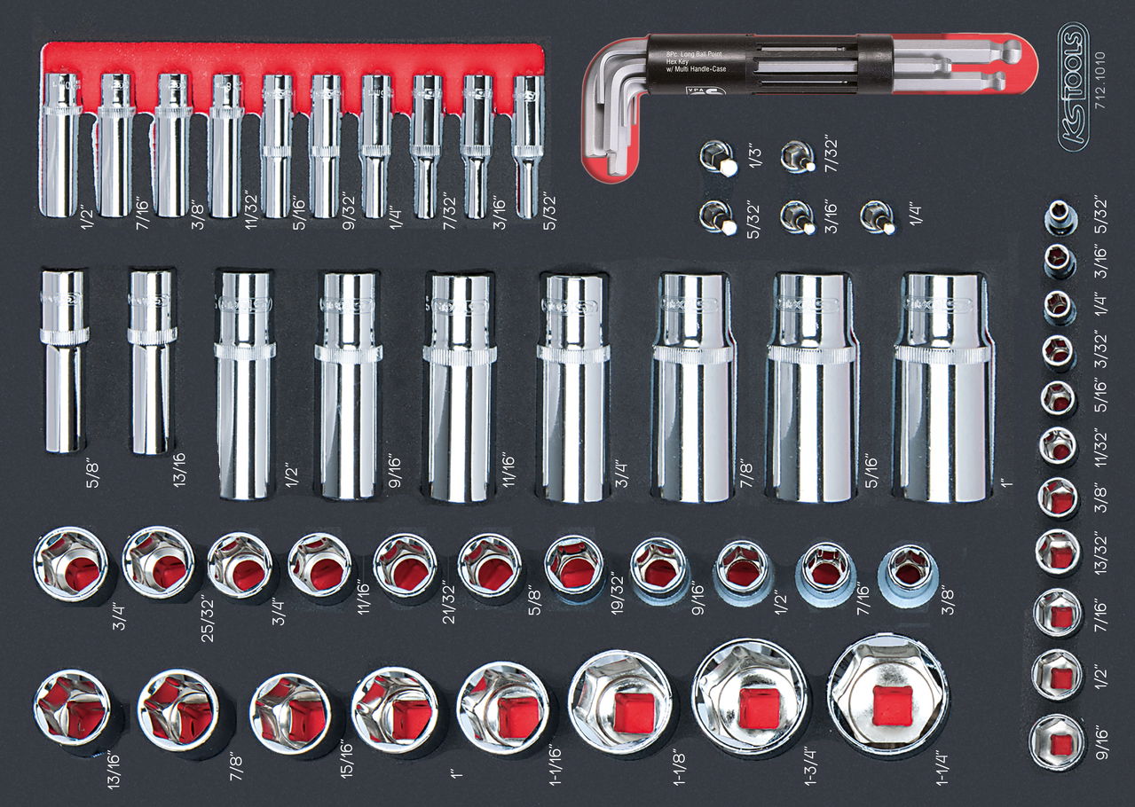 Module de douilles en pouces 1/4'' - 1/2'', 62 pièces