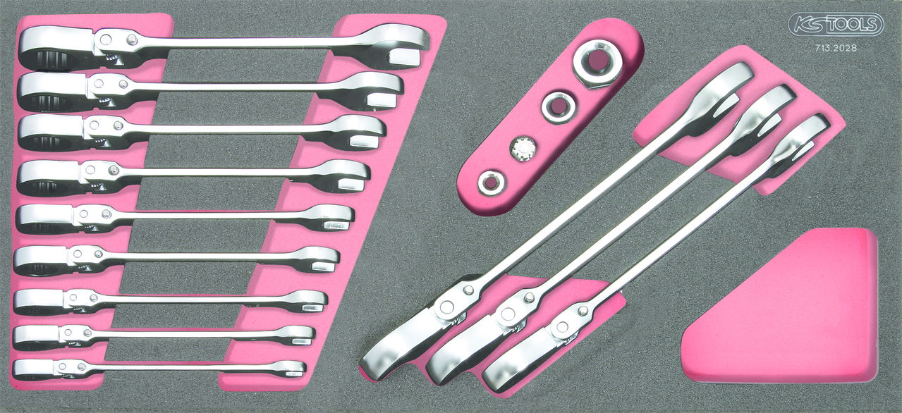 Module de clés mixtes à cliquet à tête inclinable à verrouillage GEARplus avec adaptateurs, 16 pcs