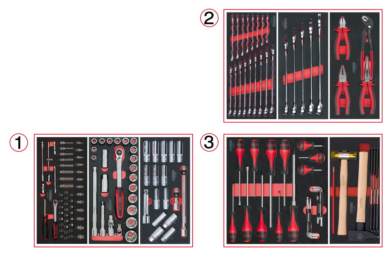 Composition d'outils 3 tiroirs pour servante, 158 pièces