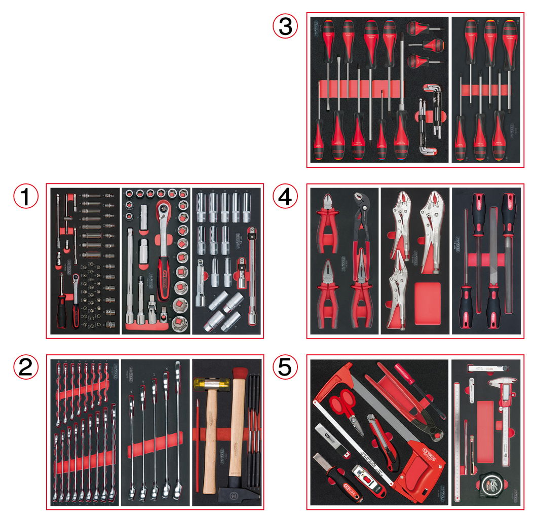 Composition d'outils 5 tiroirs pour servante, 187 pièces