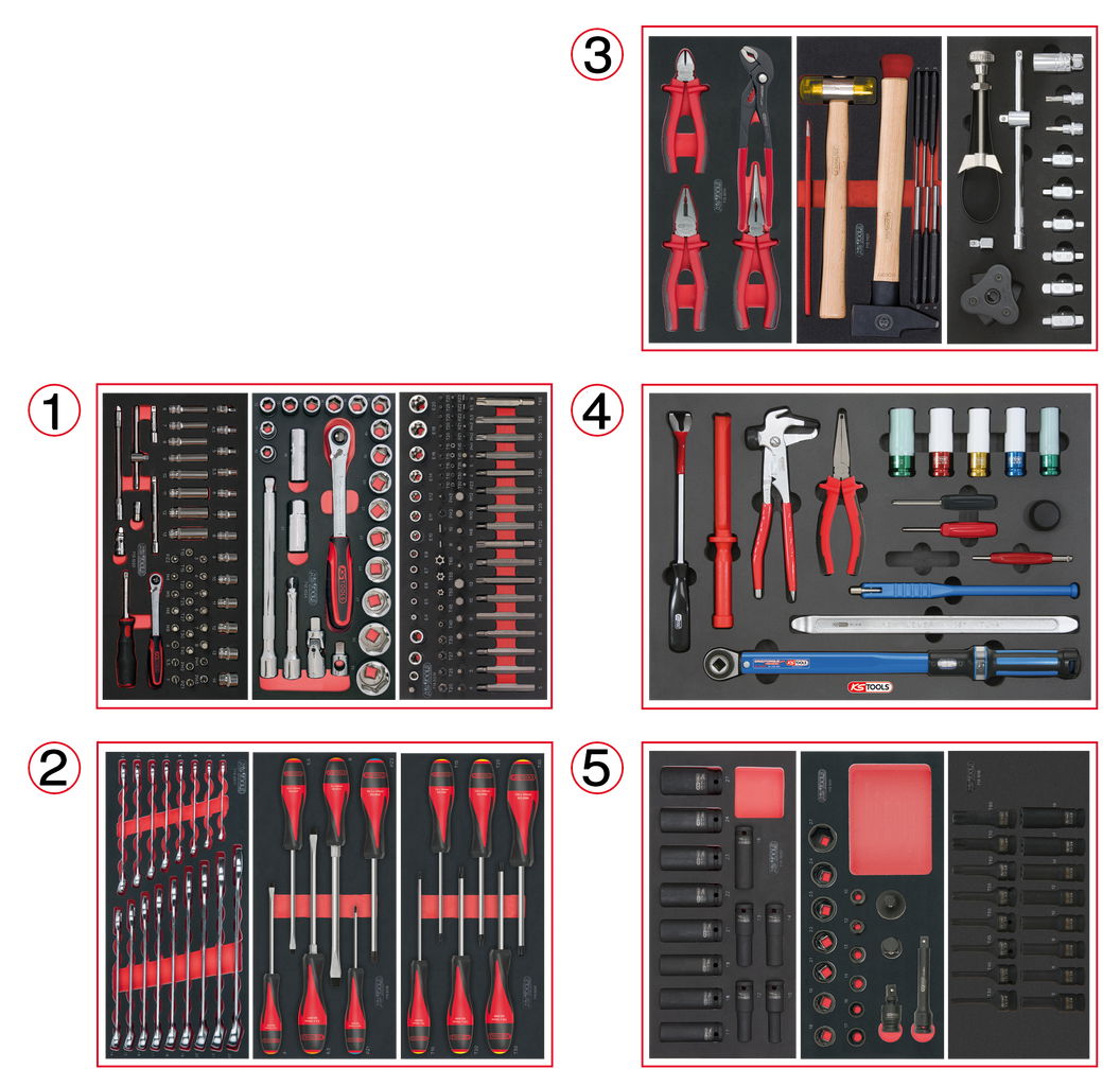 Composition d'outils de service rapide 5 tiroirs pour servante, 283 pièces
