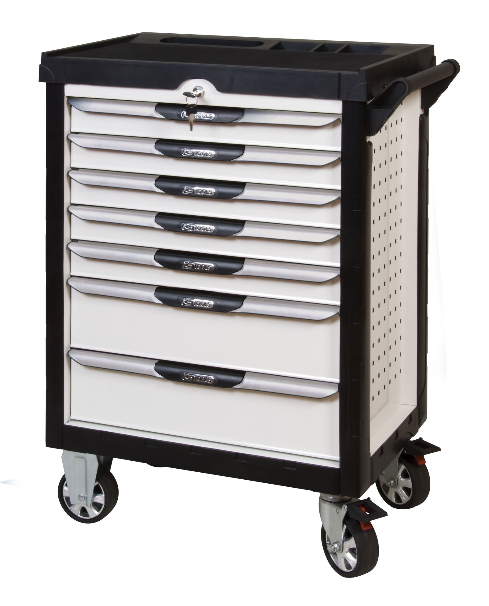 Servante PEARLline blanche 7 tiroirs équipée de 114 outils