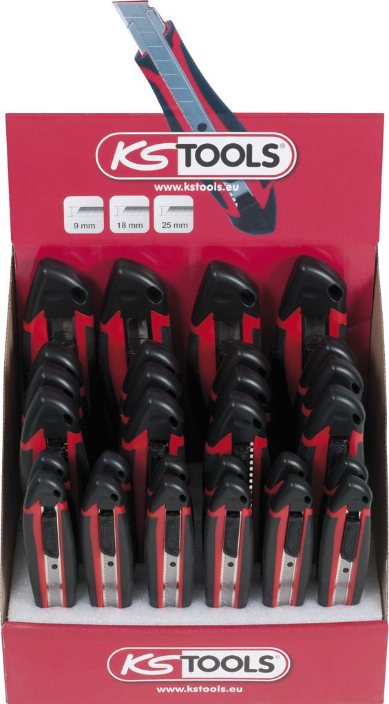 Présentoir de cutters 9mm + 18mm + 25mm 28pcs