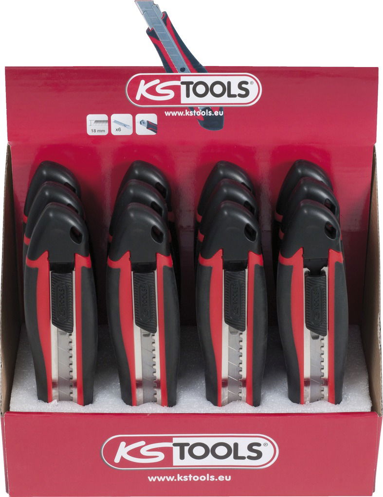 Présentoir de 12 Cutters universels KS de 18 mm, magasin de 6 lames