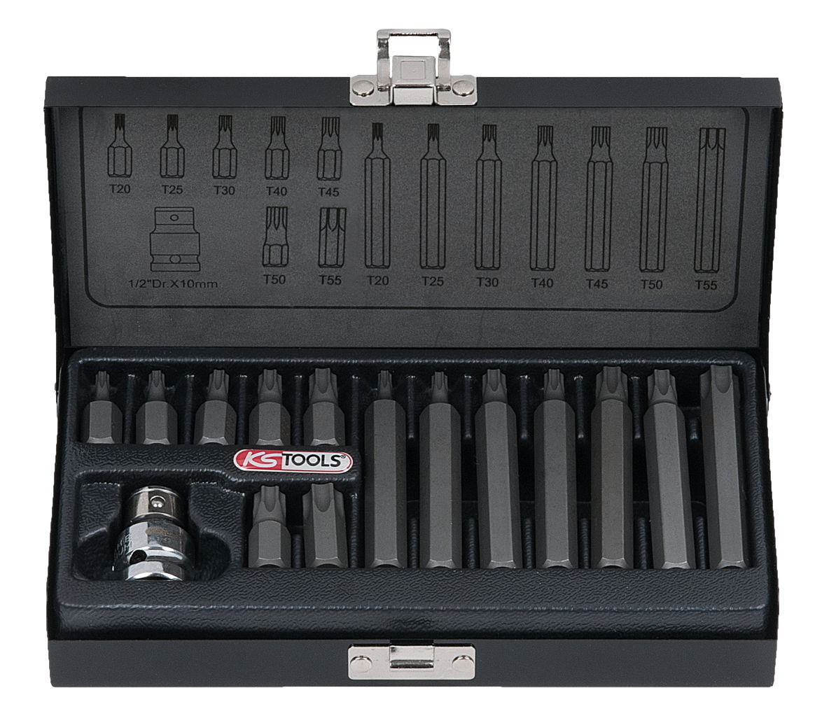 Coffret d'embouts KS TORX, 15 pièces: T20 - 25 - 30 - 40 - 45 - 50 - 55