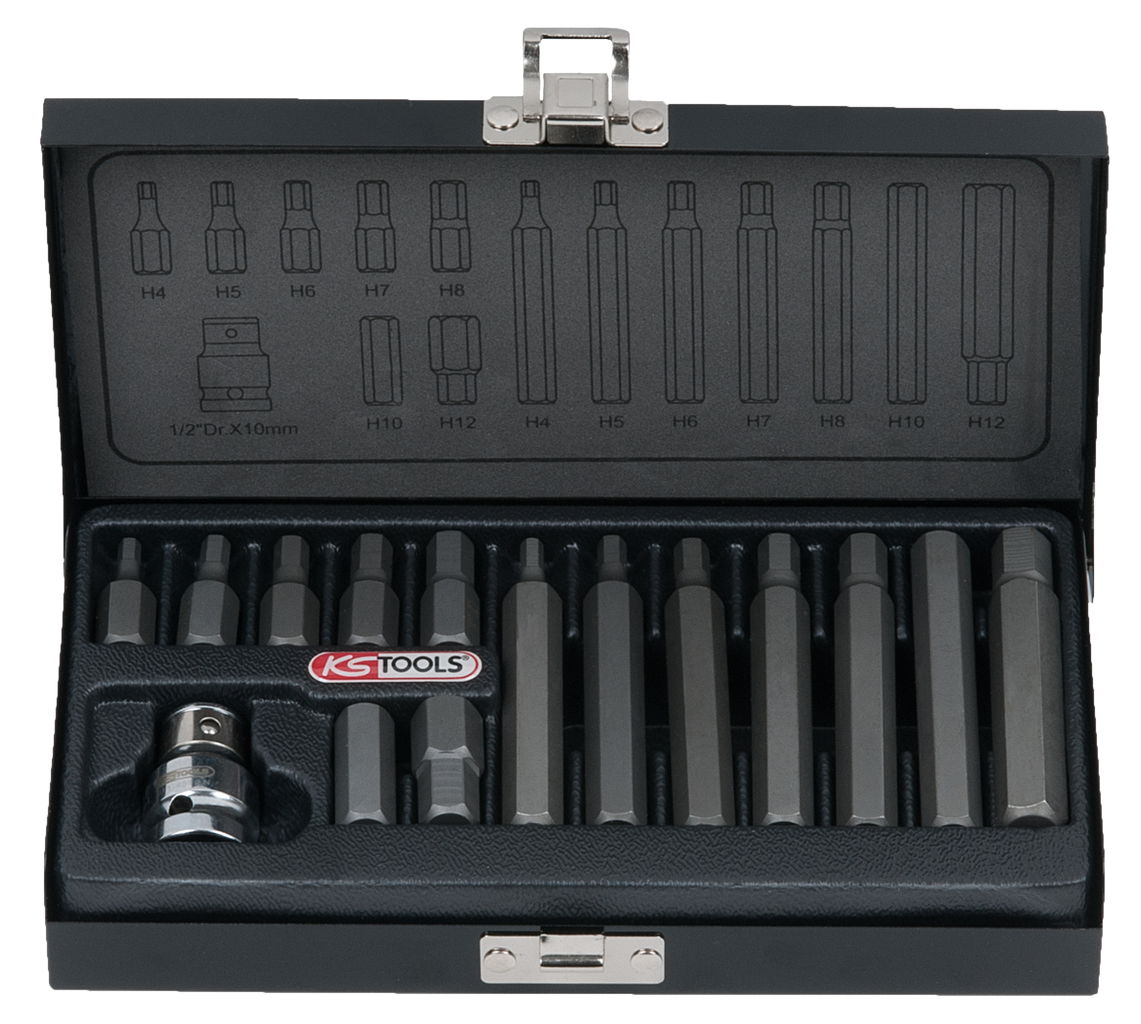 Coffret d'embouts KS, 6pans male 15 pcs - 4-5-6-7-8-10-12 mm