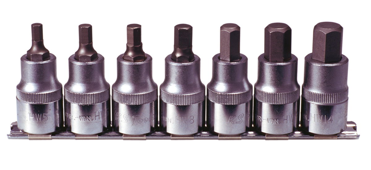 "Rail de 7 douilles tournevis 6 pans, L.55 mm - 1/2"" - 5 à 14 mm """