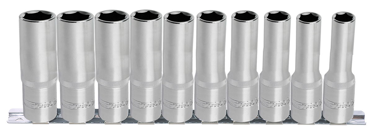 "Jeu de 10 douilles tournevis ULTIMATE® 6 pans sur rail 1/4"", 4-13 mm"""