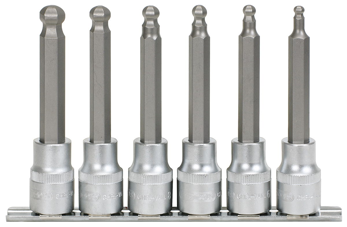 "Rail de 6 douilles tournevis à tête sphérique, 1/2"" - L.110 mm - 5 à 12 mm """